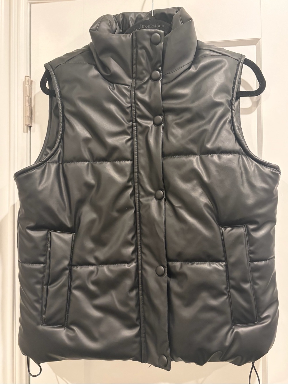 Brookstone Black Quilted Faux-Leather Puffer Vest